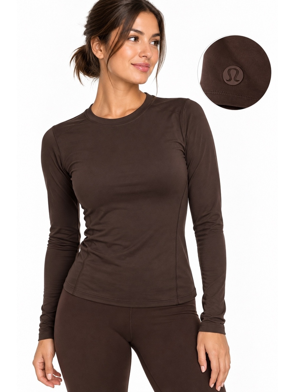 Lululemon Women’s M Espresso Brown Long Sleeve Athletic Top Stretch Workout